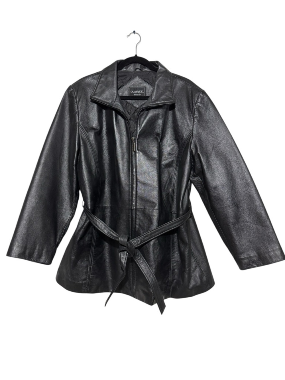 Outbrook Black Leather Belted Jacket Coat Women Size 2X Classic Fall Chic Winter